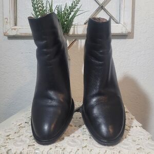 LOISE ET CIE Black Leather Block Heel Ankle Boots with Buckle Back Detail 8.5